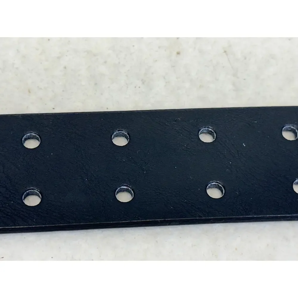 Black Synthetic Leather Belt With Silver Buckle S/M Two Holes Throughout Grunge